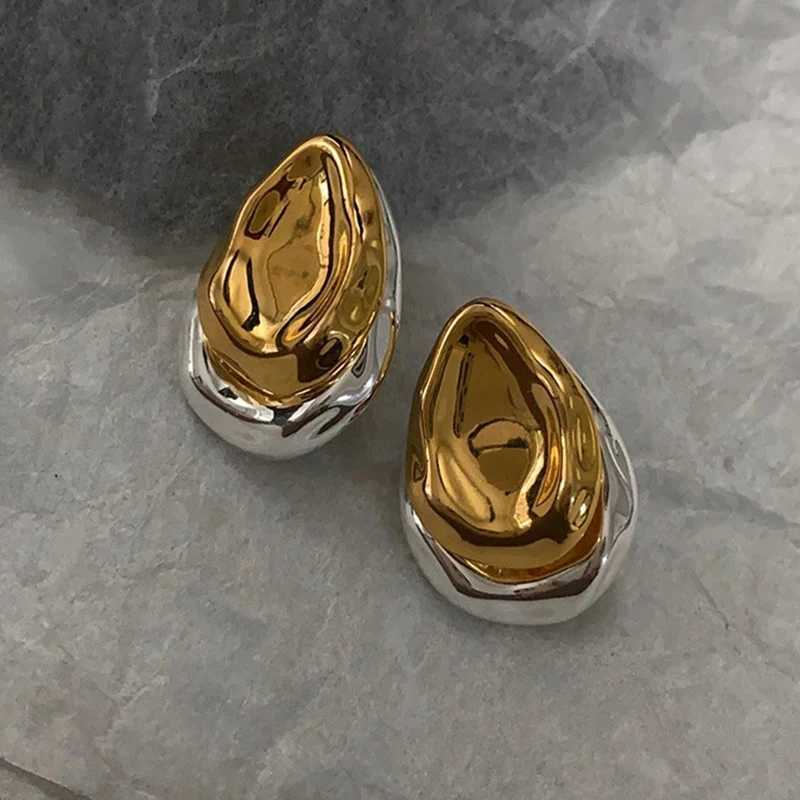 Stainless steel vintage Droplet metal splicing stud earrings suitable for women two wear modes mixed colors new accessory charm luxury jewelry Y250401