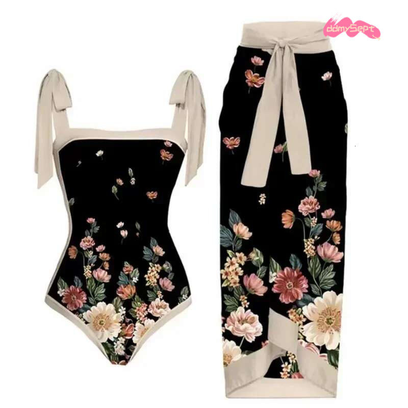 One Piece Swimsuit Bikini with Skirt Swimwear Summer Women Bowknot Cover Up 2025 New Elegant Brazilian Beach Bathing Suit ddmySept