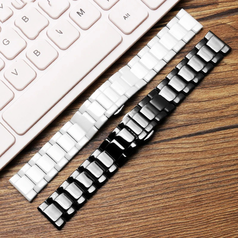 High quality ceramic strap 14mm 16mm 18mm 20mm 21mm 22mm black flat interface ceramic universal strap womens bracelet 220706
