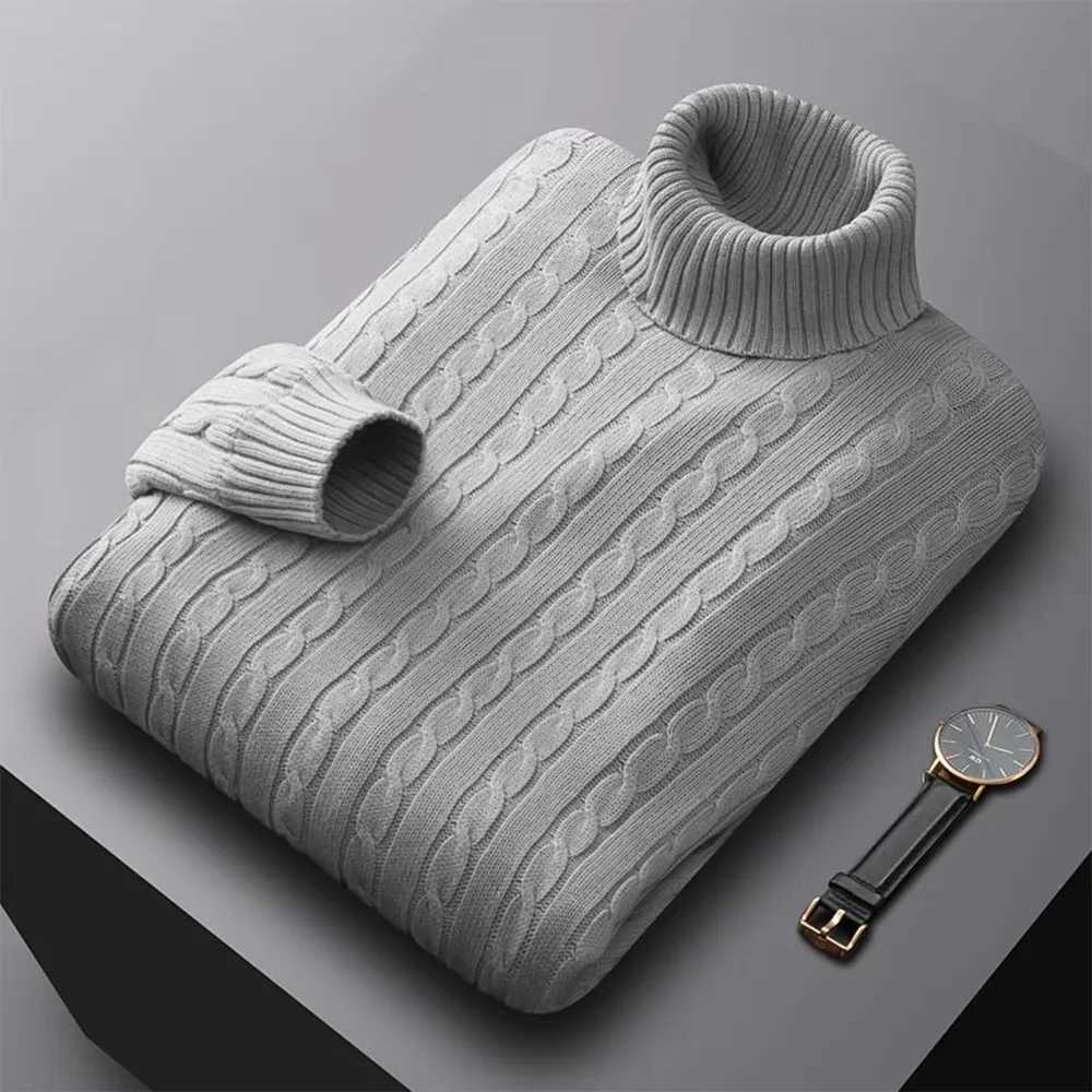 Autumn New Mens Turtleneck Jacquard Sweater Solid Color Knitted Pullover Casual Warmth High Elastic Versatile Male SweatwearT251103
