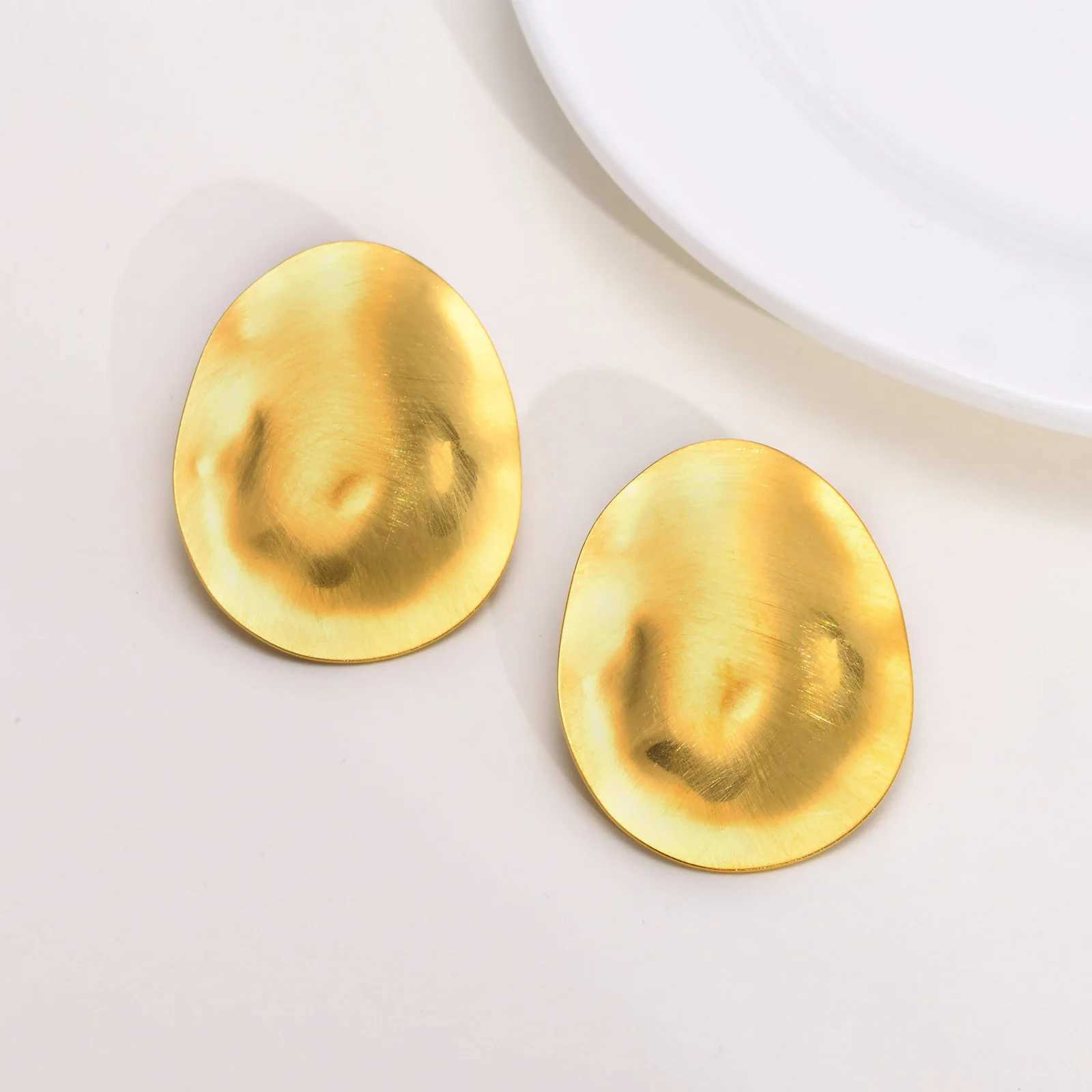 Matt Large Stainless Steel Stud Earring for Women Pairs Chic Oval Irregular Ear Jewely C251103