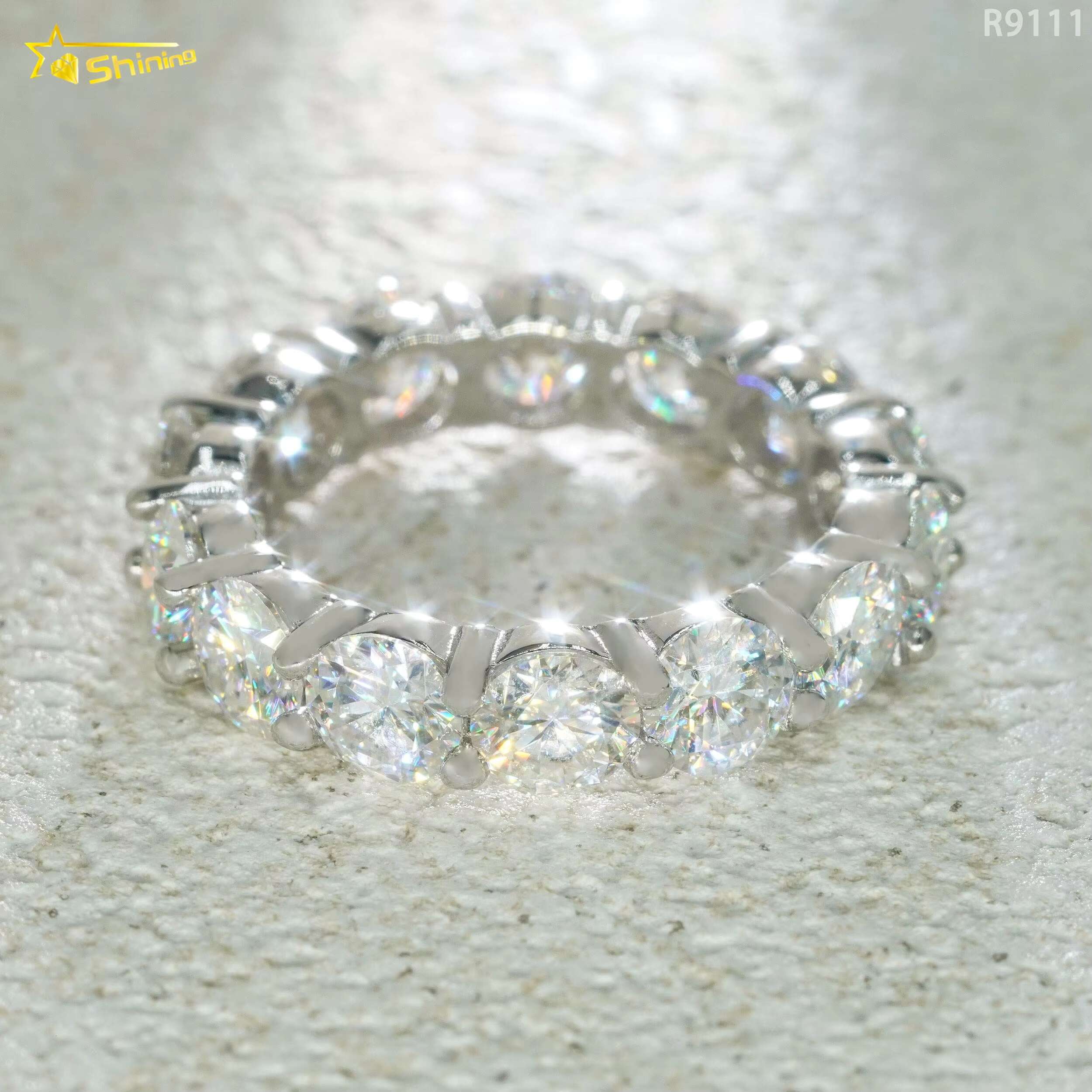High Quality 5MM Black Clear Stone Eternity 925 Silver Iced Out Wedding Band Diamond Moissanite Ring