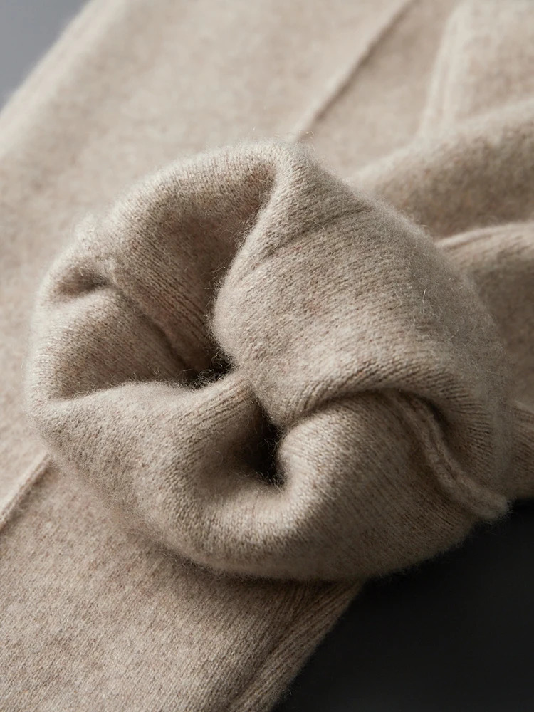 Autumn and winter thick high waisted 100 Merino wool mens pants calf casual business knitted warm sports 250403e