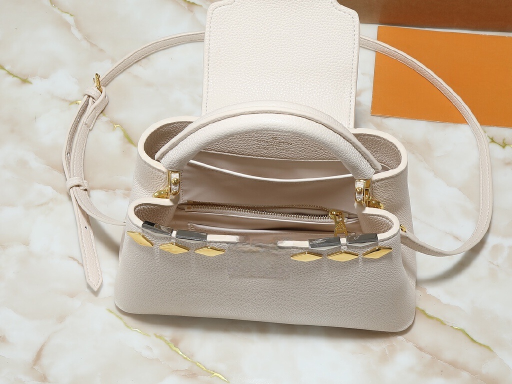 New handbag, cowhide single-shoulder bag, metal diamond-shaped inlaid bag, crossbody bag