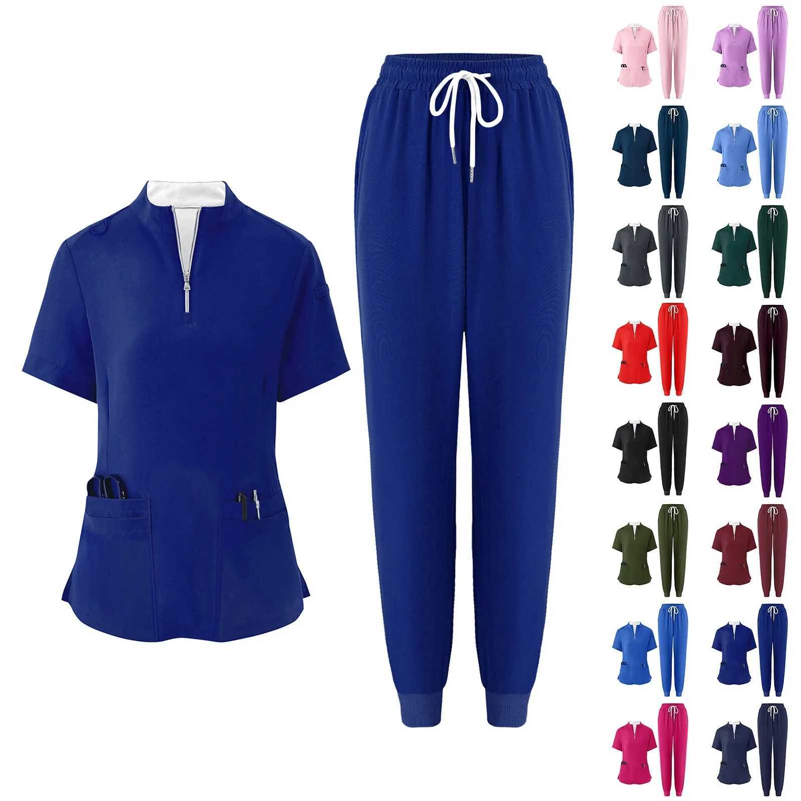 Soft and Comfortable Solid Hospital Uniform Pet Vet Nurse Scrub Set Women Medical Scrubs Sets of Top and Pants Medical Accessory J251103