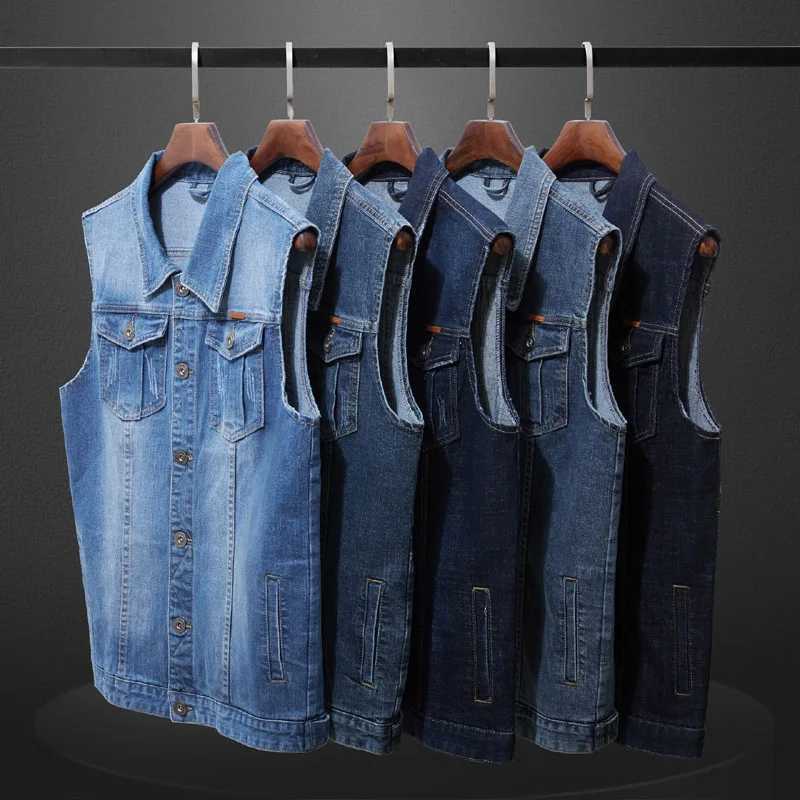 Large size mens denim vest plus size stretch sleeveless top loose waistcoat motorcycle waistcoat jacket 6XL 7XL 8XL men vests X250403
