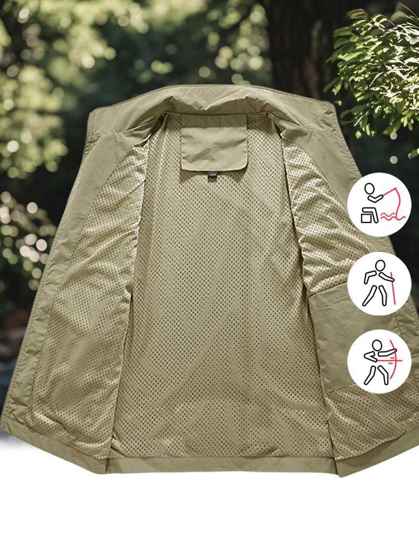 Mens Fishing Vest Travel Vest with Pockets Outdoor Work Photo Cargo Fly Summer Vest Hiking Camping Jacket Mesh Breathable M-6XL X250403