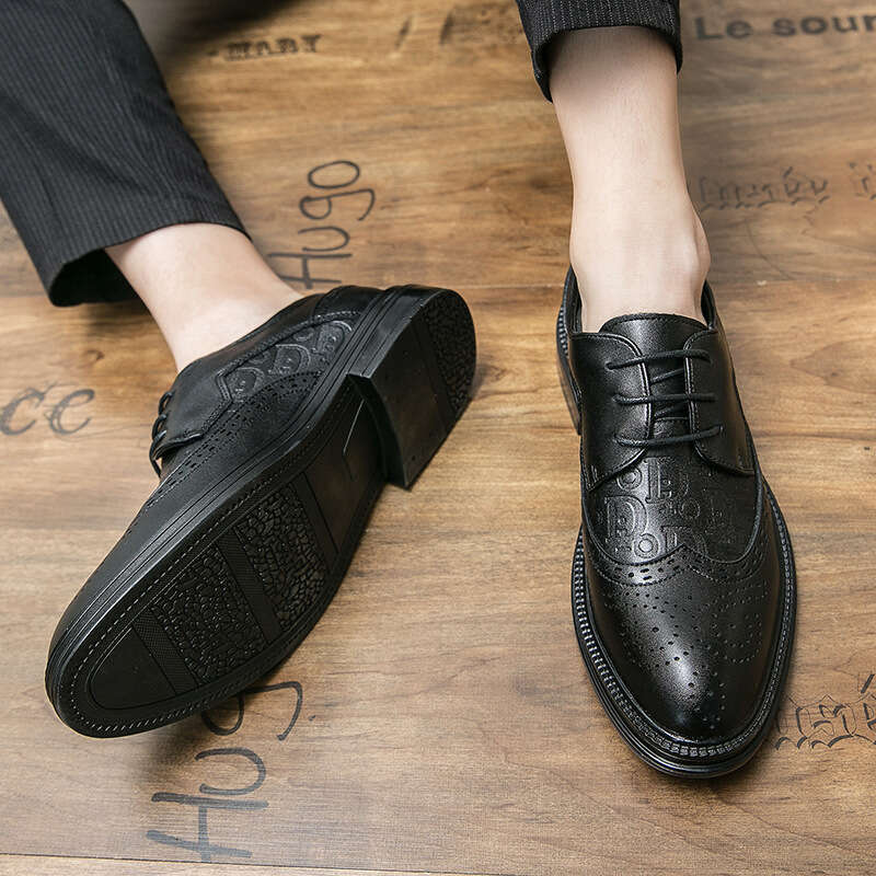 Oversized Youth Solid Color Flat Style Lace up Pointed Leather Men's Fashion Casual Single Shoes