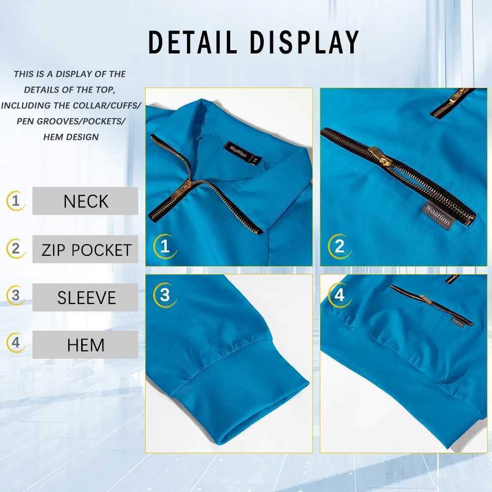 Anesthesiologist Workwear Hospital Surgical Uniforms Woman Medical Nursing Set Long Sleeve Top Pockets Pants Clinical Nurse Suit J251103