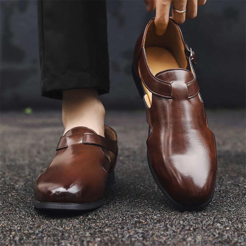 Large 2024 Summer New Style Men's Breathable Hollow Roman Buckle Leather Sandals Men 38-46