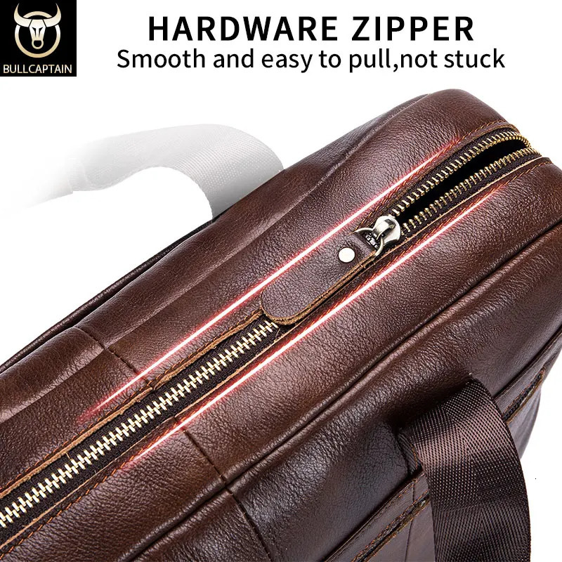 BULLCAPTAIN Briefcase Shoulder Messenger Bags Mens Genuine Leather 14inch Laptop Office Business Handbag 251103