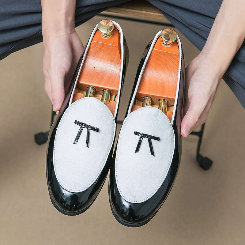Men's in plus size, new casual leather fashionable one foot style, Le Fu shoes, Korean version, trendy hairstylist, Dou shoes