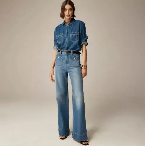 Autumn Women Jeans Blue Elastic High Waist Wideleg Flare Denim Pants Female Spring Casual Soft Trousers Ladies Z260313