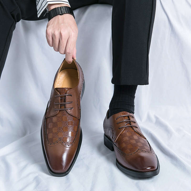 Large Leather 2024 Spring and Autumn New Men's Lace up Business Dress Groom Wedding Shoes Size 38-48