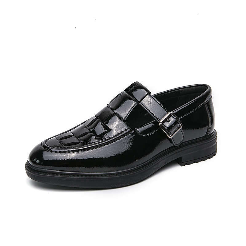 Large needle buckle loafers men's 2024 Spring and Autumn new patent shiny leather size 46 hairstylist casual shoes