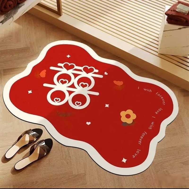 VIKAMA Red Festive Wedding Entrance Rug Bedroom Bathroom Toilet Door Mat Non-Slip Fall-Proof Floor Mat Interior Decor C251103
