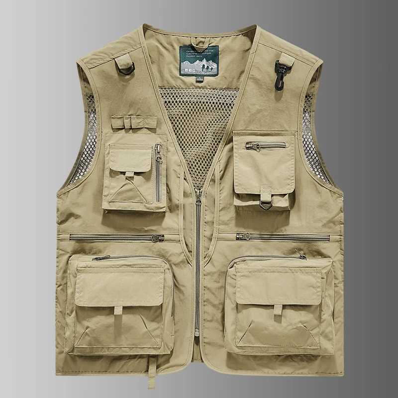 2025 New Mens Leisure Vest Solid Color Tooling Style Waistcoat Thin Fishing Hiking Multi-Pocket Casual Loose Vest for Men X250403