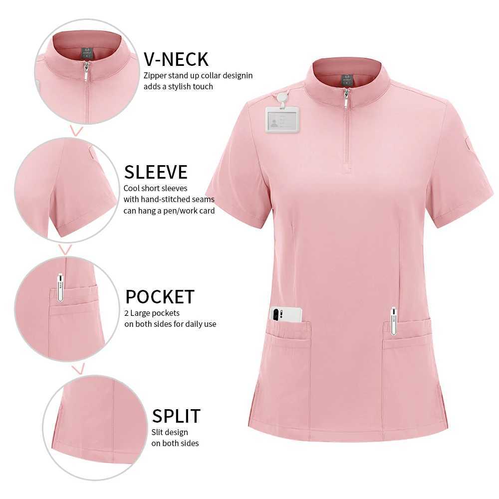 HighQuality 1 Set Womens Polyester Scrubs Fitted Nurse Uniform with Patch Pocket Work Clothes for Beauty SPA Nurse Accessories J251103