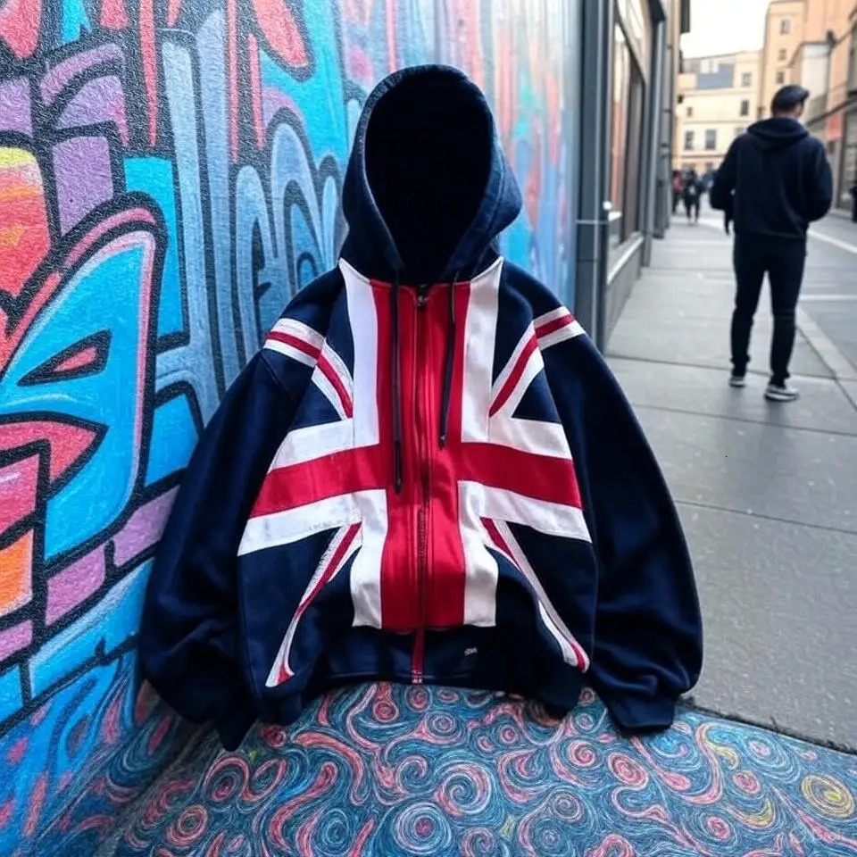 Streetwear Vintage Union Jack Zip Hoodies Y2K Clothing Mens Womens Striped Oversized Hoodies Sweatshirts Casual Jackets 251030