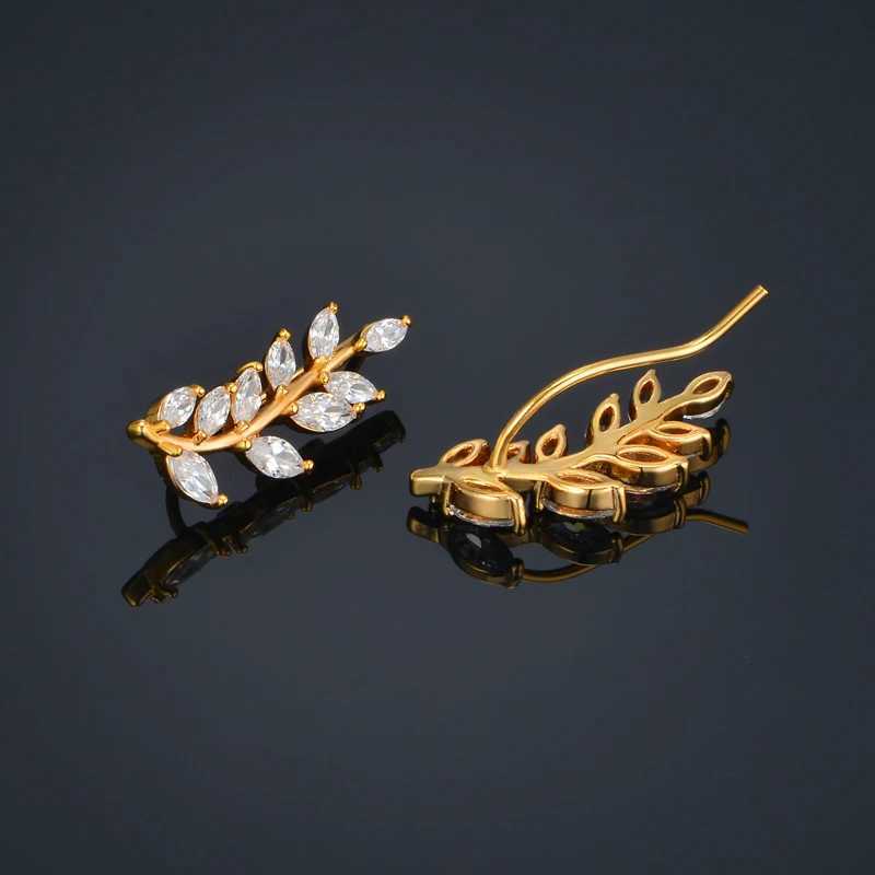 Punk Fashion Iced Out Leaf Clip Shape Earrings Female Gold Color Cubic Zirconia Ear Cuff For Women Vintage Jewelry Gift 2025 C251103