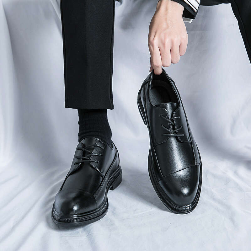 Large size leather shoes 2024 Spring and Autumn New Men's Block Business Dress British Soft soled Wedding Groom Shoes