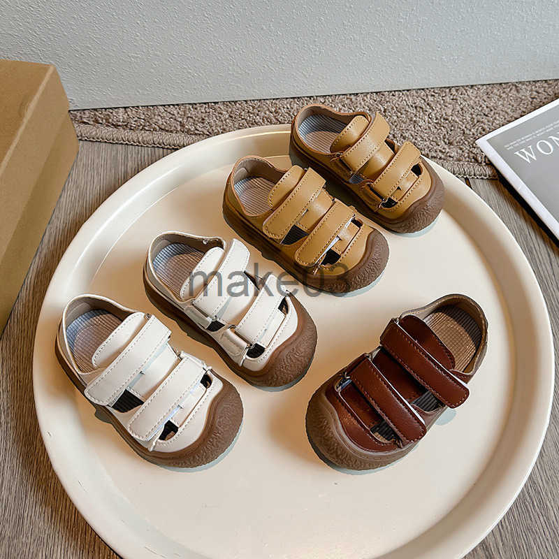 2025 summer Baotou baby walking shoes childrens soft soled soft top sandals breathable solid color small leather shoes J250403