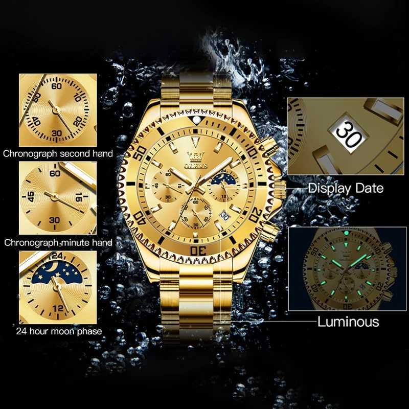 OLEVS Mens Watches Top Brand Luxury Watch for Men Original Waterproof Stainless Steel Chronograph Moon Phase Date Rota DialW251104