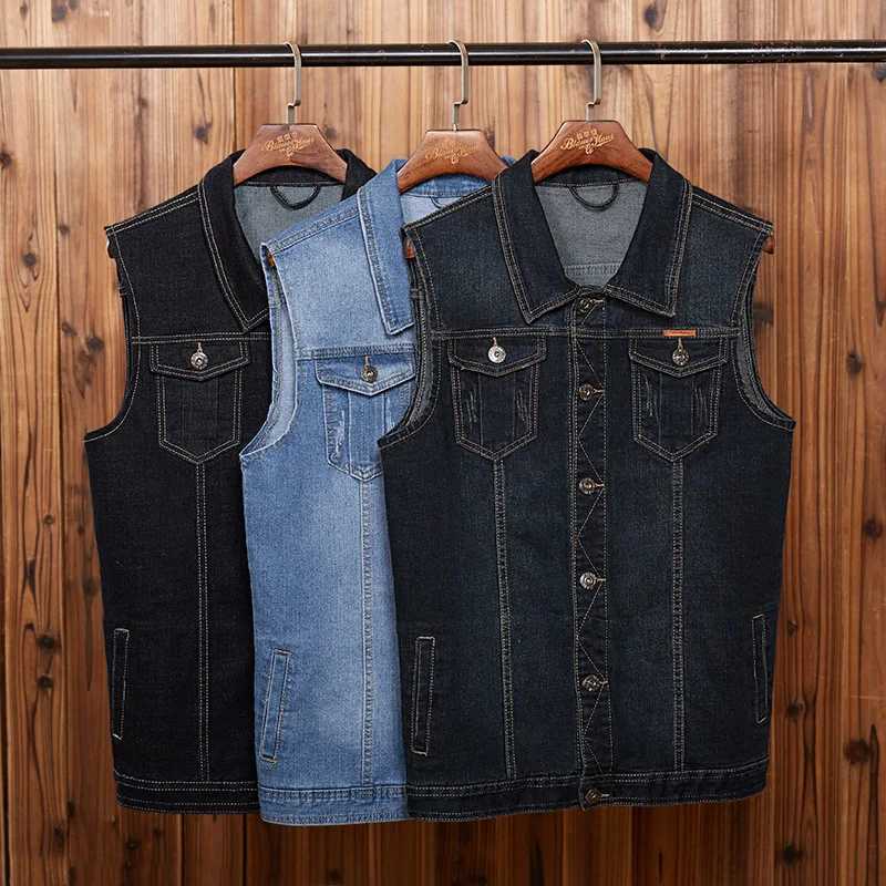 Large size mens denim vest plus size stretch sleeveless top loose waistcoat motorcycle waistcoat jacket 6XL 7XL 8XL men vests X250403