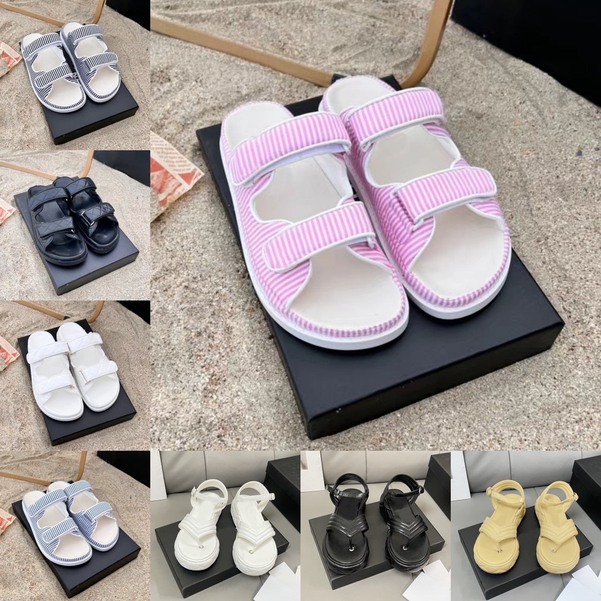 Women Designer Sandals Luxury Slippers Flat Slides Fashion Leather Denim Black White Pink Biege Platform Lady Casual Shoes Summer Outdoor Beach Flip Flops Sucffs