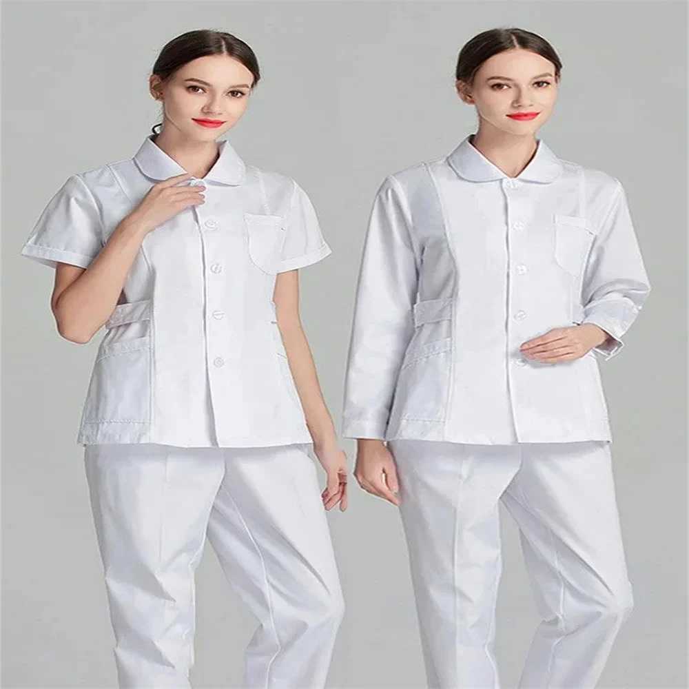 Nurse Blue Long Sleeve Scrubs Top Uniforms Lab Coat Doctor Uniform for Women Outwear Medical Clothing Beauty Salon workwear J251103
