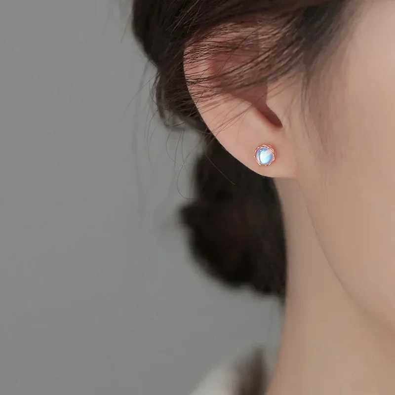 Mini Moonstone Small Round Stud Earrings for Women Simple Design Luxury Aurora Personality Exquisite Girls Charm Jewelry Gift C251103