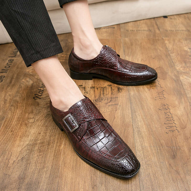 Large size 48 buckle leather for men's business leisure shoes, fashionable and trendy, with one foot slip on lazy shoes