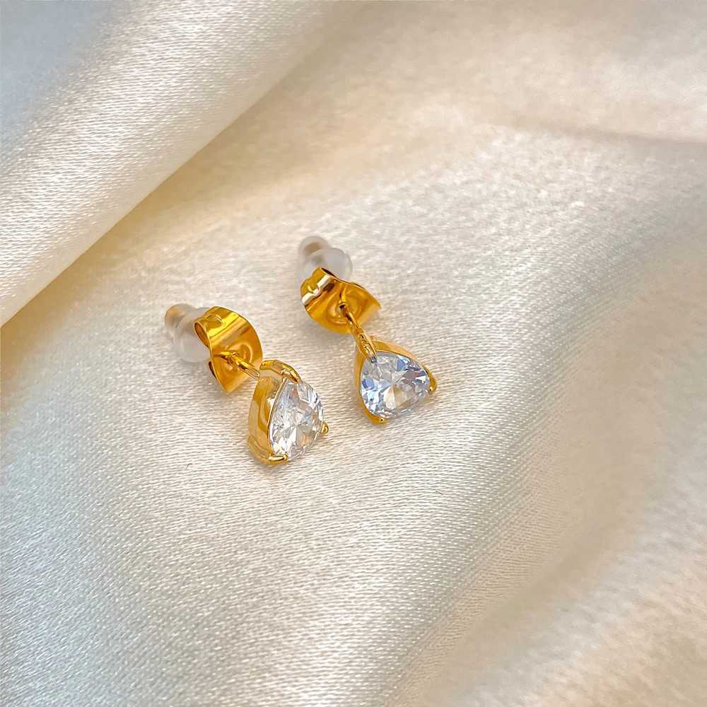 eManco White Color Zircon Hoop Earrings Stainless steel Water Drop Pendant Gold Plated Earring Womens Luxury Jewelry C251103