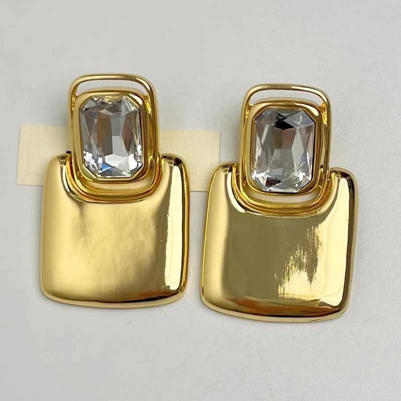 Vintage Exaggerated Metal Square Geometric Crystal Earrings European and American Womens Personalized Party Heavy Jewelry Y250401