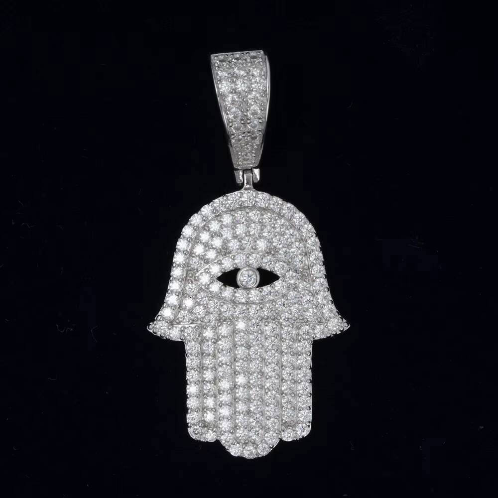 925 Sterling Silver Evileye Hamsa Hand Pendant Jewelry Moissanite Diamond Pendant