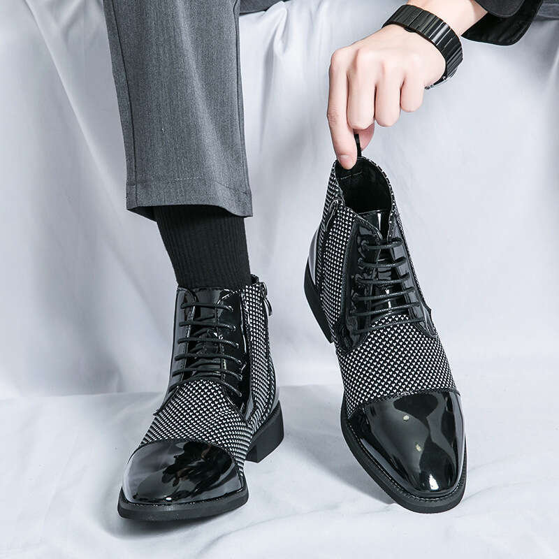 Men's plus size 2024 autumn and winter men's business dress leather shoes, trendy British style high top shoes