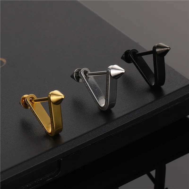 Korean V Simple Personality Triangle Stud Earrings Punk Stainless Steel Geomertic Earring For Fashion Women Men Jewelry C251103