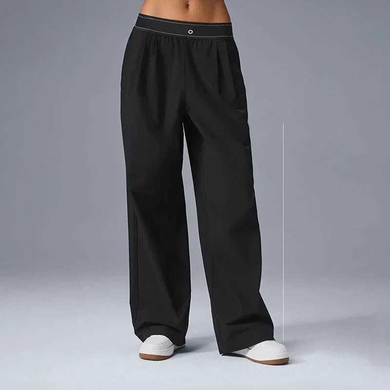 Fashion set wide leg pants womens pockets casual classic version womens pants elastic waistband straight TrouserXJ250403