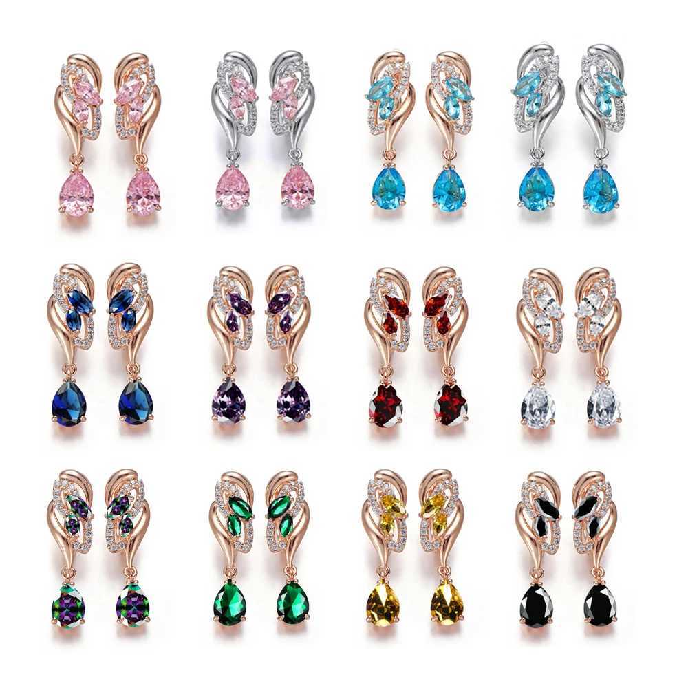 Hot Sale Drop Earrings Quality Cubic Zirconia Rose Gold Plated Pink Blue Woman Crystal Earring Fashion Jewelry C251103