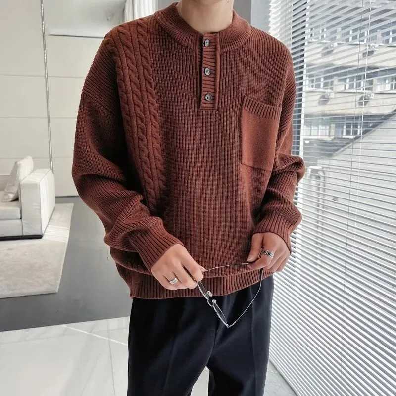Sweater Mens Autumn Korean Thick Thread Knitted Jacket Half Turtle Collar TwistT251103