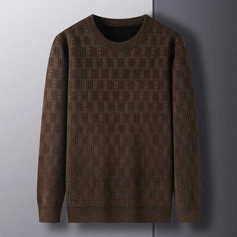 Chenille Winter Warm Sweaters Men Plaid Jacquard O-neck Pullovers Fleece Thick Knitwear Male Business Casual Knitted SweaterT251103