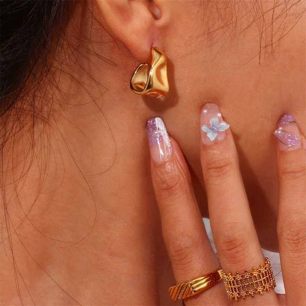 Trends Irregular Geometric Shape Creole Stud Earrings Gold Color Stainless Steel Unusual Earrings For Woman Ear Creoles YMXE120 C251103