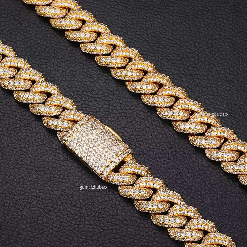 Sier Plated Mens Hip Hop High Quality 15mm 18mm Iced Out Moissanite Cuban Chains Necklace for Men