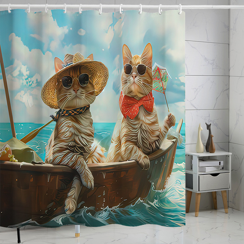 YL-37615 Digital Shower Curtain for Kitty Bathing, Bathroom Dry and Wet Separation, Polyester with Hooks, Isolation Curtain