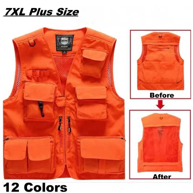 Outdoor Casual Fishing Vest 7XL Men Women Summer Mesh Breathable Multi-pockets Work Wear Waistcoat Plus Size Hiking Sports Vests X250403