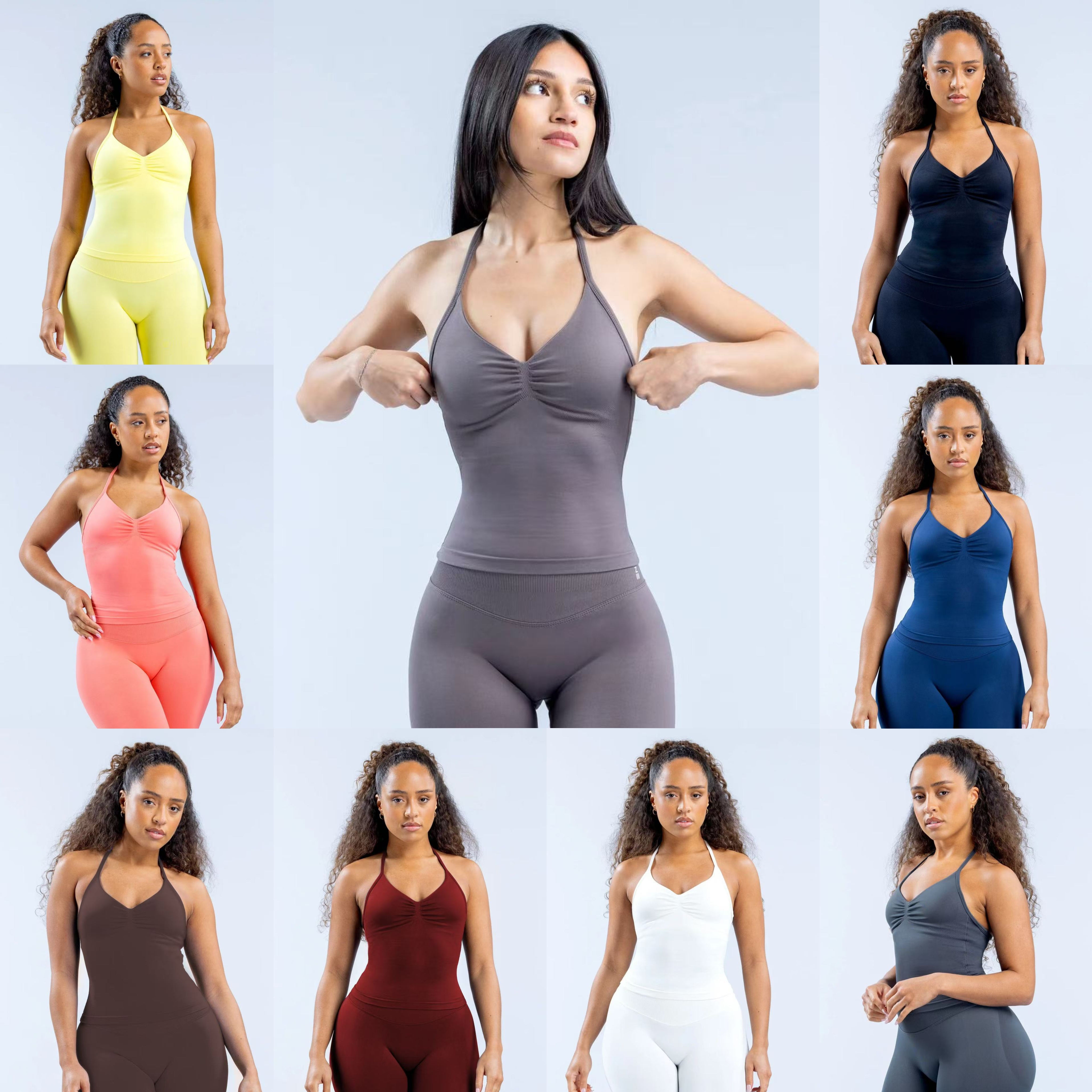 Longline Strappy Top Sports Vest Women Seamless Yoga Tank Tops Ruched Backless Gym Clothes Workout Sleeveless Shirts With Chest Padded Outfit Bra