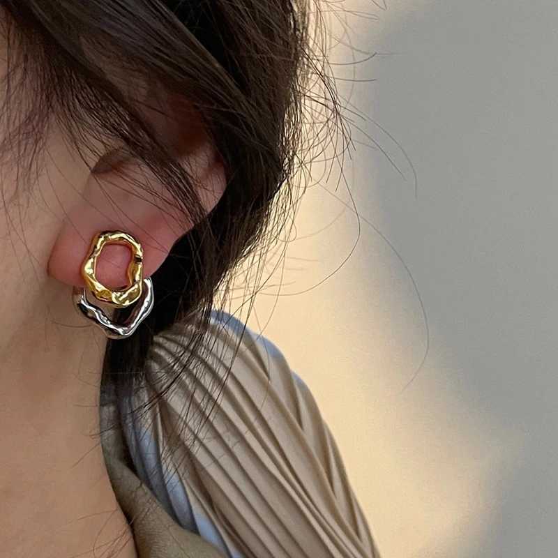 Stainless steel vintage Droplet metal splicing stud earrings suitable for women two wear modes mixed colors new accessory charm luxury jewelry Y250401