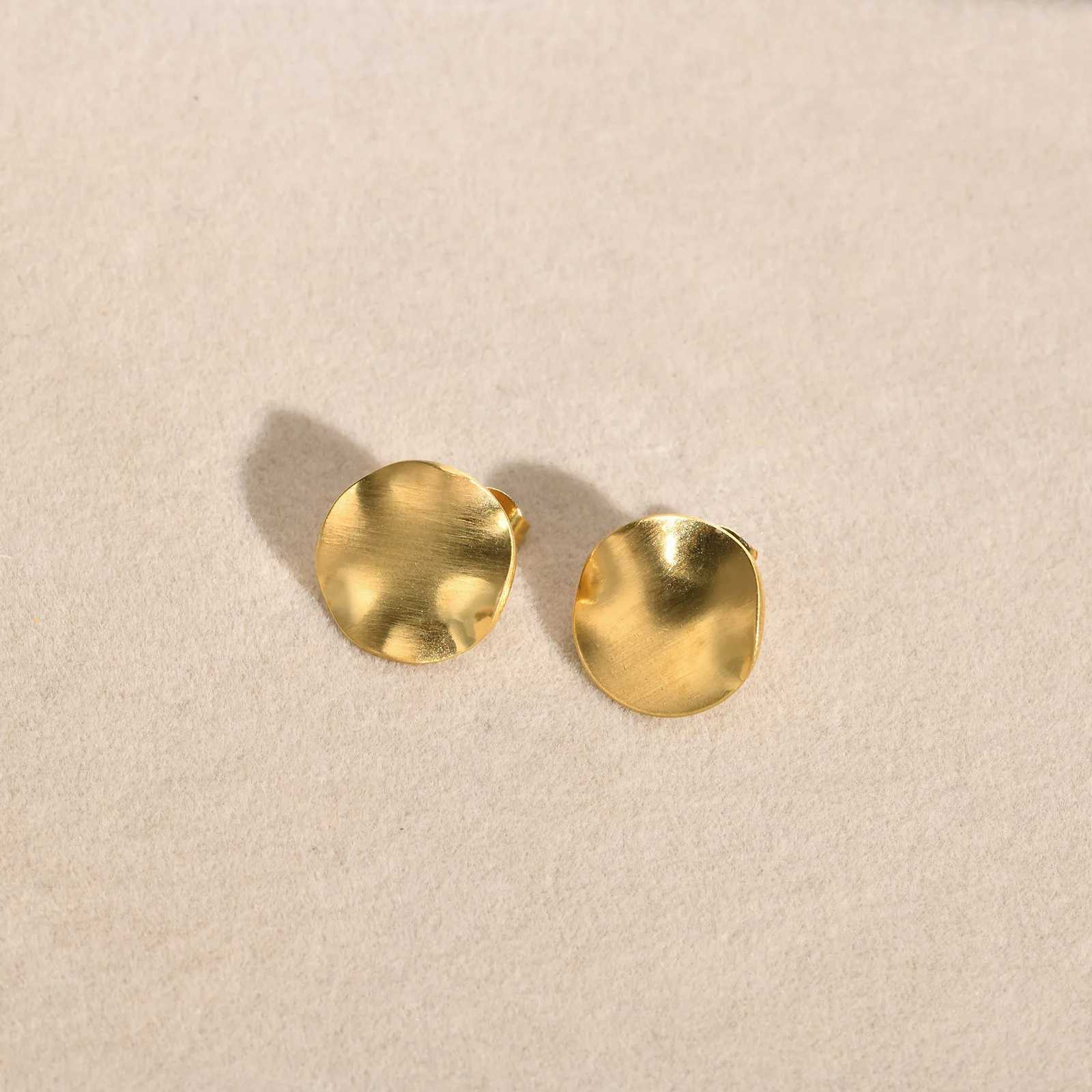 Trendy Gold Color Round Stud Earrings for Women Party Jewelry Stainless Steel Irregular Circle Ear Gifts To Her Wedding Earring C251103