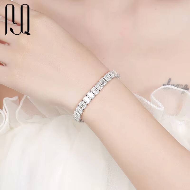 PYQ 35mm 57mm Emerald Cut 925 Sterling Silver Moissanite Bracelet PT950 Plated Women Jewelry Gemstone Moissanite Tennis Chain