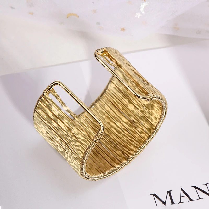 Women Fashion Open Cuff Bracelet Bangle Punk Metal Wire String Adjustable Vintage Exaggerated Gold Silver Color Jewelry Bangles 250327